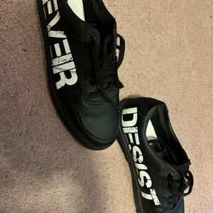 Zara Black Sneakers with Bold White Lettering